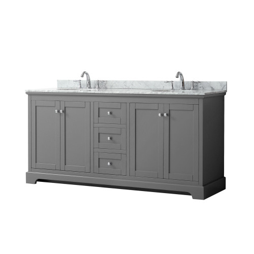 Wyndham WCV232372DKGCMUNOMXX Avery 72 Inch Double Bathroom Vanity in Dark Gray, White Carrara Marble Countertop, Undermount Oval Sinks, and No Mirror