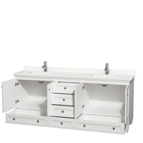 Wyndham WCV800080DWHC2UNSMXX Acclaim 80 Inch Double Bathroom Vanity in White, Light-Vein Carrara Cultured Marble Countertop, Undermount Square Sinks, No Mirrors