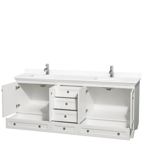 Wyndham WCV800080DWHWCUNSMXX Acclaim 80 Inch Double Bathroom Vanity in White, White Cultured Marble Countertop, Undermount Square Sinks, No Mirrors