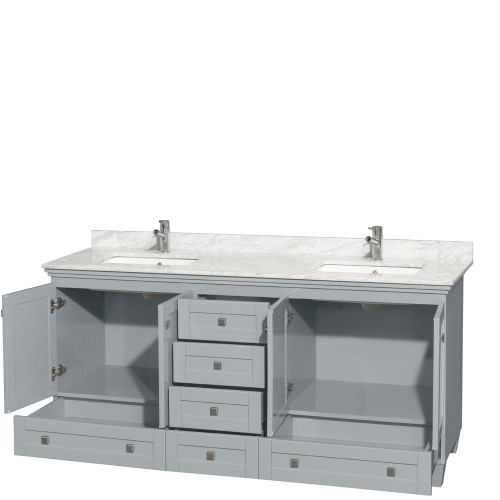 Wyndham WCV800072DOYCMUNSMXX Acclaim 72 Inch Double Bathroom Vanity in Oyster Gray, White Carrara Marble Countertop, Undermount Square Sinks, and No Mirrors