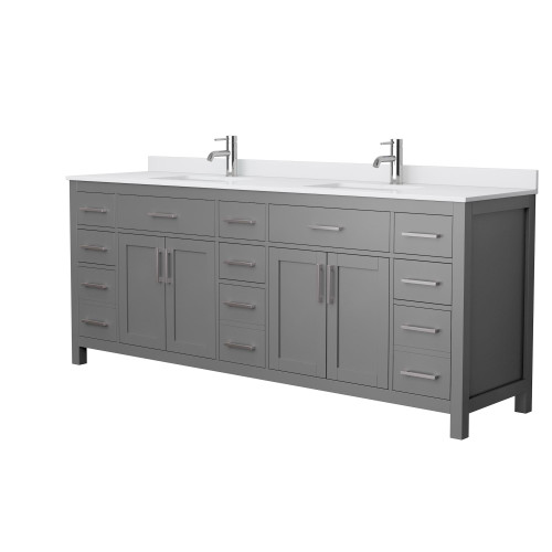 Wyndham WCG242484DKGWCUNSMXX Beckett 84 Inch Double Bathroom Vanity in Dark Gray, White Cultured Marble Countertop, Undermount Square Sinks, No Mirror