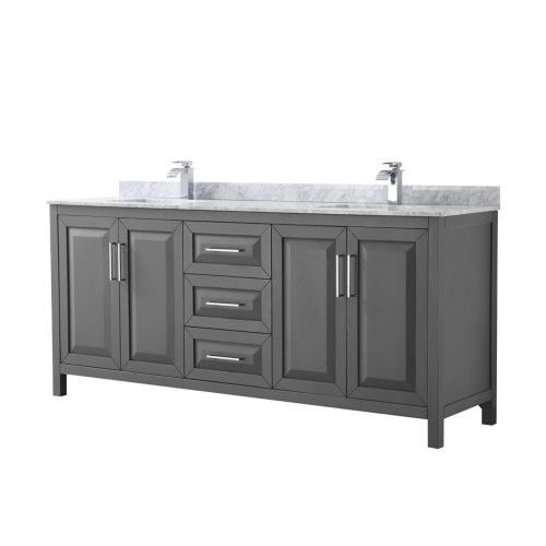 Wyndham WCV252580DKGCMUNSMXX Daria 80 Inch Double Bathroom Vanity in Dark Gray, White Carrara Marble Countertop, Undermount Square Sinks, and No Mirror