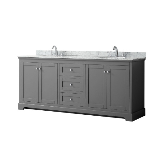 Wyndham WCV232380DKGCMUNOMXX Avery 80 Inch Double Bathroom Vanity in Dark Gray, White Carrara Marble Countertop, Undermount Oval Sinks, and No Mirror