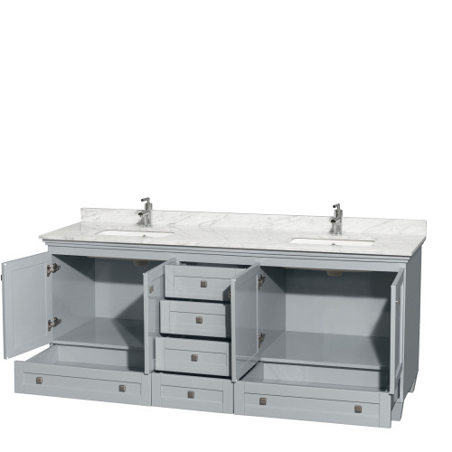 Wyndham WCV800080DOYCMUNSMXX Acclaim 80 Inch Double Bathroom Vanity in Oyster Gray, White Carrara Marble Countertop, Undermount Square Sinks, and No Mirrors