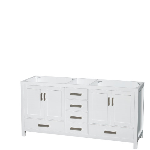 Wyndham WCS141472DWHCMUNOMED Sheffield 72 Inch Double Bathroom Vanity in White, White Carrara Marble Countertop, Undermount Oval Sinks, and Medicine Cabinets