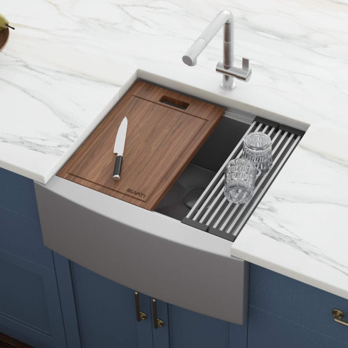 Ruvati 24-inch Apron-front Workstation Farmhouse Kitchen Sink 16 Gauge Stainless Steel Single Bowl - RVH9020