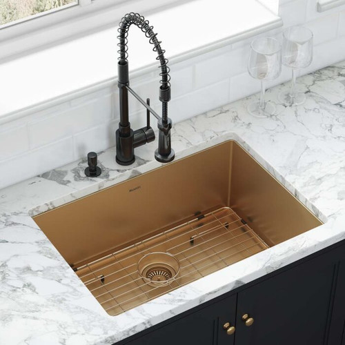 Ruvati 27-inch Undermount Satin Brass Matte Gold Stainless Steel Kitchen Sink 16 Gauge Single Bowl - RVH6127GG