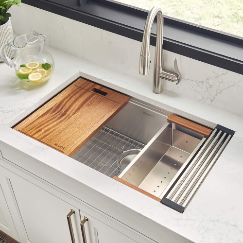 Ruvati 32-inch Workstation Ledge Rounded Corners Undermount 16 Gauge Kitchen Sink Single Bowl - RVH8301