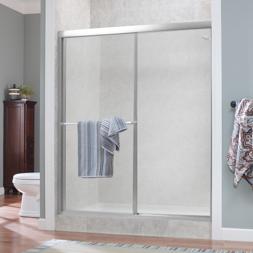 Craft + Main TDSS6070-RN-SV Tides Framed Sliding Shower Tub Door 60" W x 70" H with Rain Glass - Silver