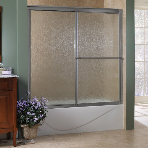 Foremost TDST9999-RN-BN Tides Custom Framed Sliding Shower Tub Door 72" W x 58" H with Rain Glass - Brushed Nickel