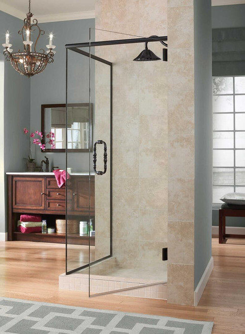 Foremost MRCSDRP1-CL-SG Marina Frameless Swing Shower Door with Return Panel 48" W x 74" H Clear Glass - Satin Gold
