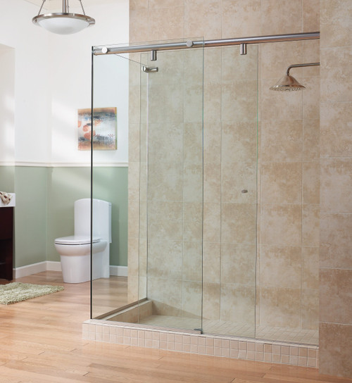 Foremost MRCULTR3-CL-BN Marina Frameless Ultra Sliding Shower Door with Return Panel 40" W x 76" H Clear Glass - Brushed Nickel