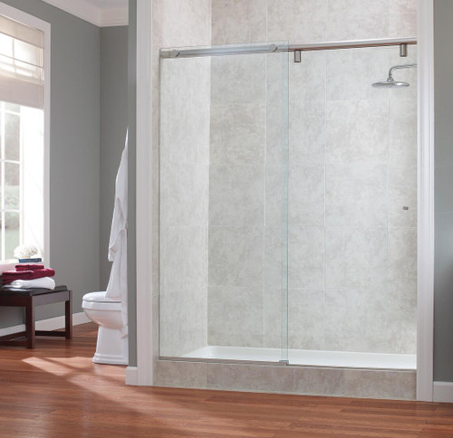 Foremost MRCULTR4-CL-SV Marina Frameless Ultra Sliding Shower Door with Return Panel 84" W x 76" H Clear Glass - Silver