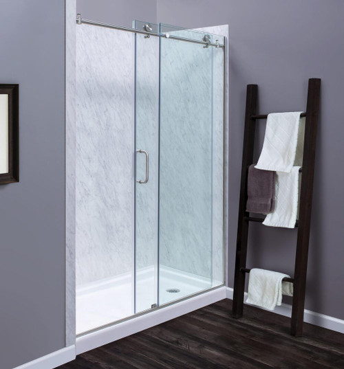 Foremost MRRL6062-CL-SV Marina Frameless Sliding Roller Tub and Shower Door 60" W x 62" H with Clear Glass - Silver