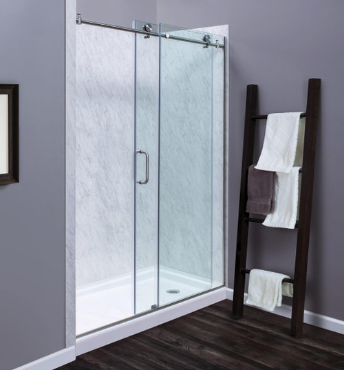 Foremost MRRL6076-CL-BN Marina Frameless Sliding Roller Tub and Shower Door 60" W x 76" H with Clear Glass - Brushed Nickel