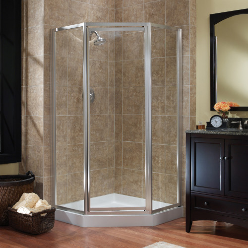 Craft + Main TDNA0570-CL-SV Tides Framed Neo Angle Shower Door with 24" W x 70" H with Clear Glass - Silver Trim