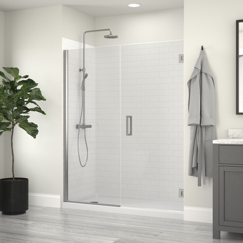 Foremost MRHG4874-CL-BN Marina Hinge Shower Door & Inline Panel 48" W x 74" H with Clear Glass - Brushed Nickel