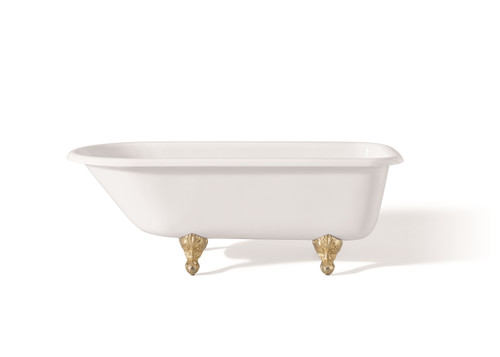 Cheviot 2100-WW-PB TRADITIONAL Cast Iron Bathtub with Faucet Holes in Wall of Tub - 61" x 30" x 24" w/ Polished Brass Feet