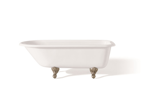 Cheviot 2105-WW-7-BN TRADITIONAL Cast Iron Bathtub with Faucet Holes - 61" x 30" x 24" w/ Brushed Nickel Feet