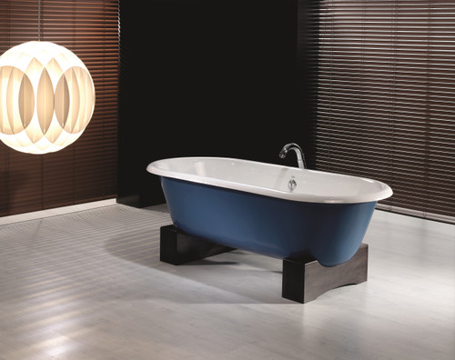 Cheviot REGAL Cast Iron Free-Standing Bathtub with Wooden Base and Continuous Rolled Rim - 61" x 31" x 24" - Custom Color of Choice - 2129-WC-DB