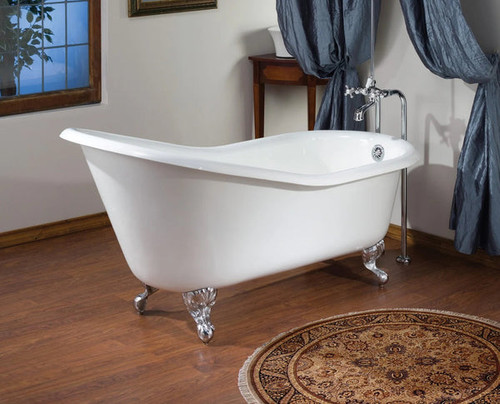 Cheviot 2134-WC-7-WH SLIPPER Cast Iron Bathtub with Faucet Holes - 68" x 30" x 30" w/ White Feet - Custom Color of Choice