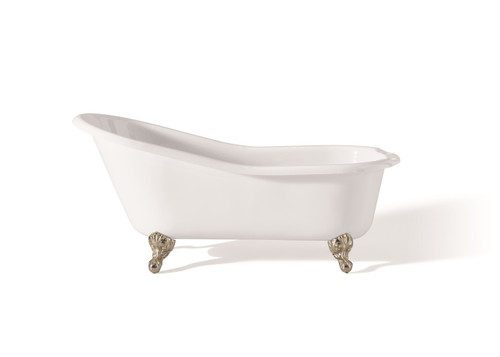 Cheviot 2146-WW-6-PN SLIPPER Cast Iron Bathtub with Faucet Holes - 54" x 30" x 30" w/ Polished Nickel Feet