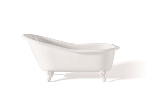 Cheviot SLIPPER Cast Iron Bathtub with Faucet Holes - 54" x 30" x 30" w/ White Feet - 2146-WW-6-WH