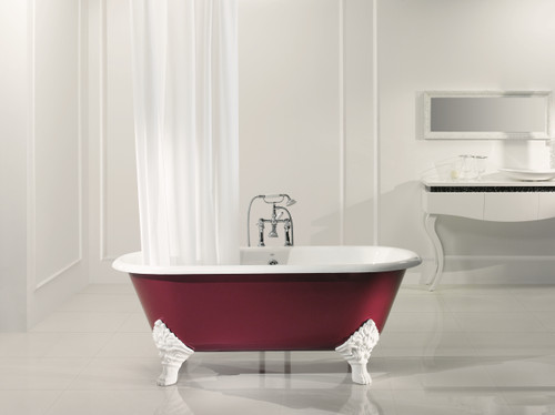 Cheviot CARLTON Cast Iron Bathtub with Continuous Rolled Rim - 70" x 32" x 26" w/ White Feet - Custom Color of Choice - 2161-WC-WH