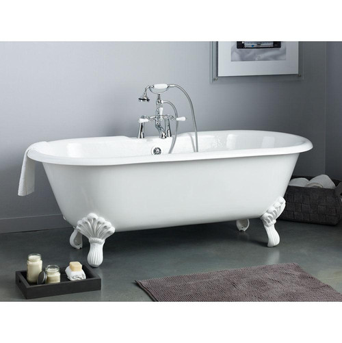 Cheviot REGAL Cast Iron Bathtub with Continuous Rolled Rim and Shaughnessy Feet - 68" x 31" x 24" w/ Polished Brass Feet - Custom Color of Choice - 2171-WC-PB