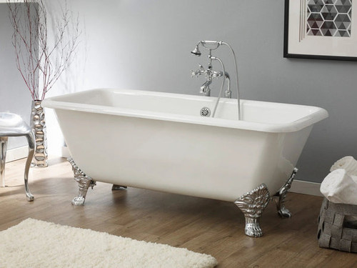 Cheviot 2173-WC-PN SPENCER Cast Iron Bathtub - 66.875x31.875x27 w/ Polished Nickel Feet