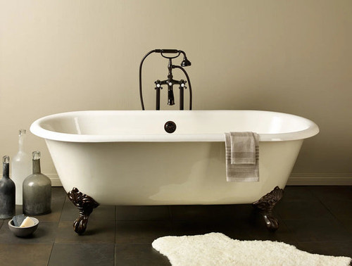 Cheviot 2174-WC-6-AB REGAL Cast Iron Bathtub with Faucet Holes - 70" x 31" x 26" w/ Antique Bronze Feet - Custom Color of Choice Cheviot 2174-WC-6-AB REGAL Cast Iron Bathtub with Faucet Holes - 70" x 31" x 26" w/ Antique Bronze Feet - Custom Color of Choice