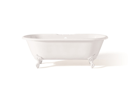 Cheviot 2174-WW-7-WH REGAL Cast Iron Bathtub with Faucet Holes - 70" x 31" x 26" w/ White Feet