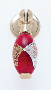 JVJ 24 K Gold Plated 30 mm (1 3/16") Pendant Drop Door Pull - Gold and Silver on Red - 48124