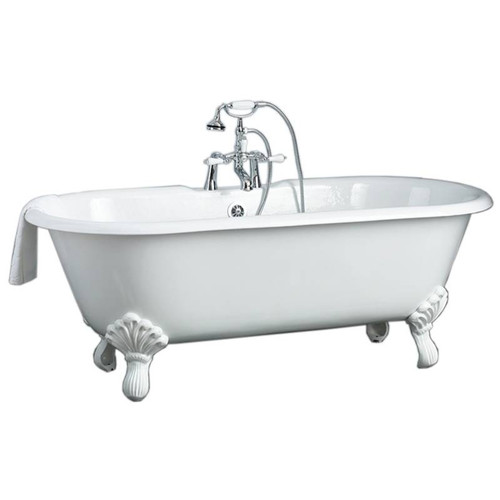 Cheviot 2180-WC-6-PB REGAL Cast Iron Bathtub with Faucet Holes and Shaughnessy Feet - 70" x 32" x 26" w/ Polished Brass Feet - Custom Color of Choice