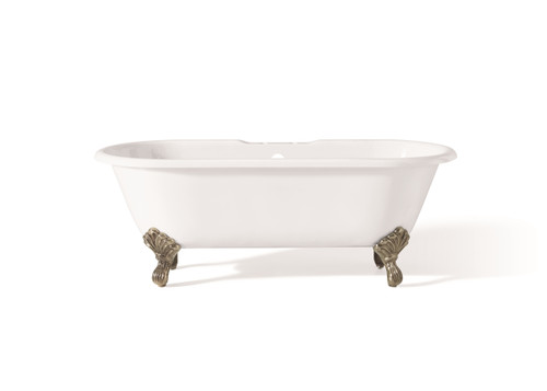 Cheviot REGAL Cast Iron Bathtub with Faucet Holes and Shaughnessy Feet - 70" x 32" x 26" w/ Polished Nickel Feet - 2180-WW-7-PN