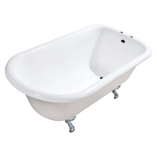Kingston Brass Aqua Eden VCT7D543019W1 54-Inch Cast Iron Roll Top Clawfoot Tub with 7-Inch Faucet Drillings, White/Polished Chrome