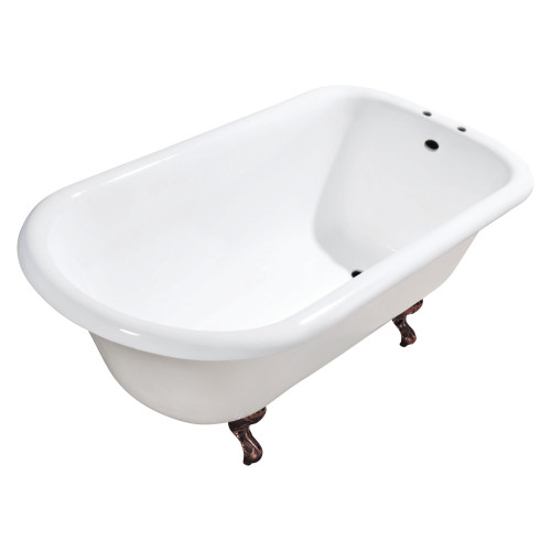 Kingston Brass Aqua Eden VCT7D543019W5 54-Inch Cast Iron Roll Top Clawfoot Tub with 7-Inch Faucet Drillings, White/Oil Rubbed Bronze