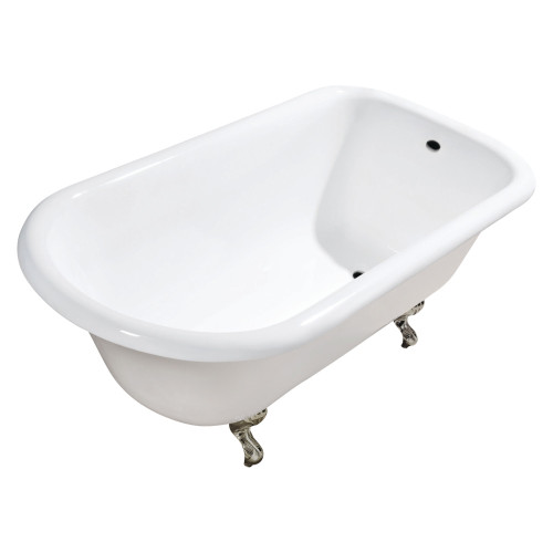 Kingston Brass Aqua Eden VCTND483117W8 48-Inch Cast Iron Roll Top Clawfoot Tub (No Faucet Drillings), White/Brushed Nickel