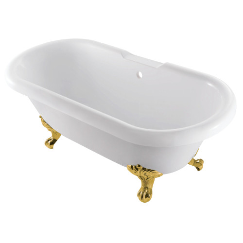 Kingston Brass Aqua Eden VTDS672924JNH7 67-Inch Acrylic Clawfoot Tub, No Faucet Drillings, White/Brushed Brass