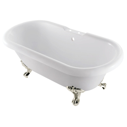 Kingston Brass  Aqua Eden VT7DS672924JNH6 67-Inch Acrylic Clawfoot Tub with 7-Inch Faucet Drillings, White/Polished Nickel