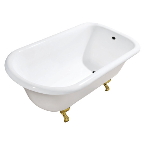 Kingston Brass  Aqua Eden VCTND543019W7 54-Inch Cast Iron Roll Top Clawfoot Tub (No Faucet Drillings), White/Brushed Brass