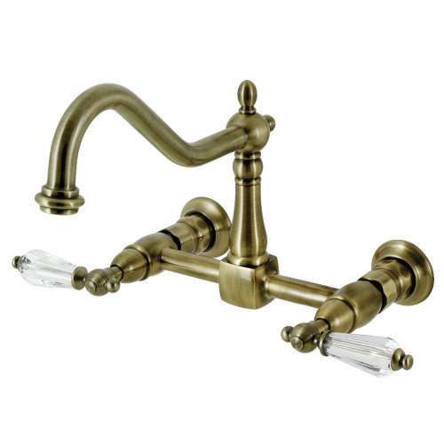 Kingston Brass KS1243WLL Wilshire Wall Mount Bridge Kitchen Faucet, Antique Brass