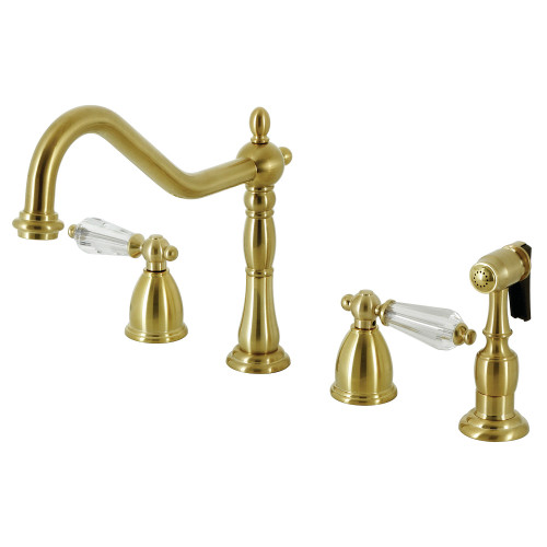 Kingston Brass KB1797WLLBS Wilshire Widespread Kitchen Faucet with Brass Sprayer, Brushed Brass