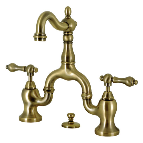 Kingston Brass KS7973AL English Country Bridge Bathroom Faucet with Brass Pop-Up, Antique Brass