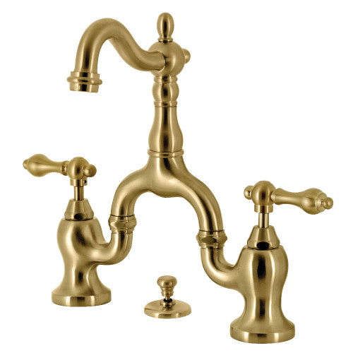 Kingston Brass  KS7977AL English Country Bridge Bathroom Faucet with Brass Pop-Up, Brushed Brass