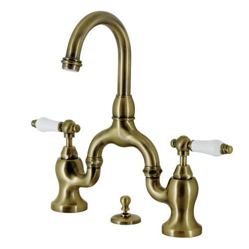 Kingston Brass KS7993PL English Country Bridge Bathroom Faucet with Brass Pop-Up, Antique Brass