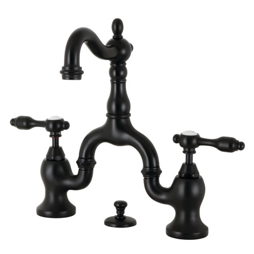 Kingston Brass KS7970TAL Tudor Bridge Bathroom Faucet with Brass Pop-Up, Matte Black