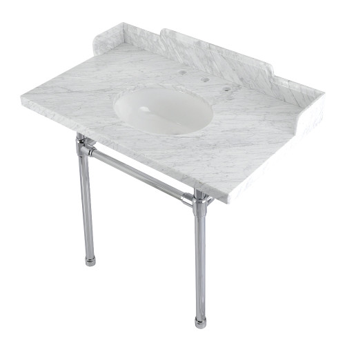 Kingston Brass LMS36M81ST Wesselman 36" Carrara Marble Console Sink with Stainless Steel Legs, Marble White/Polished Chrome