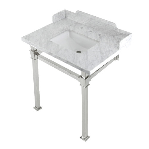 Kingston Brass LMS30MSQ6 Viceroy 30" Carrara Marble Console Sink with Stainless Steel Legs, Marble White/Polished Nickel