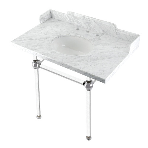 Kingston Brass LMS36MA1 Pemberton 36" Carrara Marble Console Sink with Acrylic Legs, Marble White/Polished Chrome